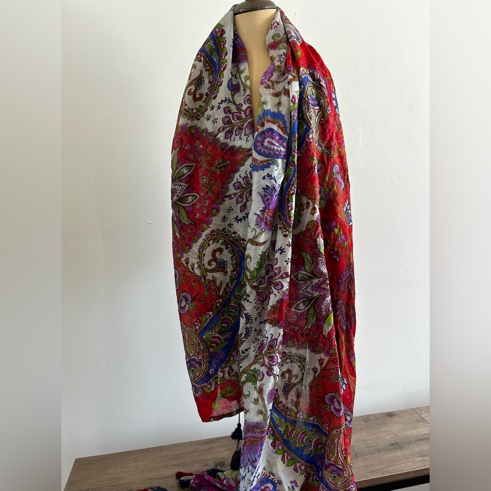 Vismaya Silk Multicolor Floral Scarf Vintage Anthropologie - Picture 3 of 9